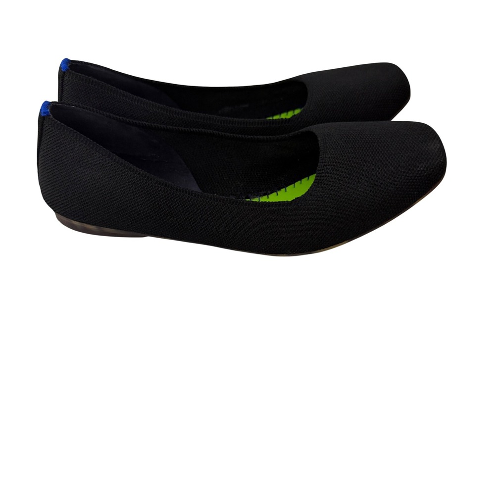 Rothy's Square Toe Flat Womens 8.5 Black Knit Tortoise Sole 210-010 Ballet - Picture 2 of 4